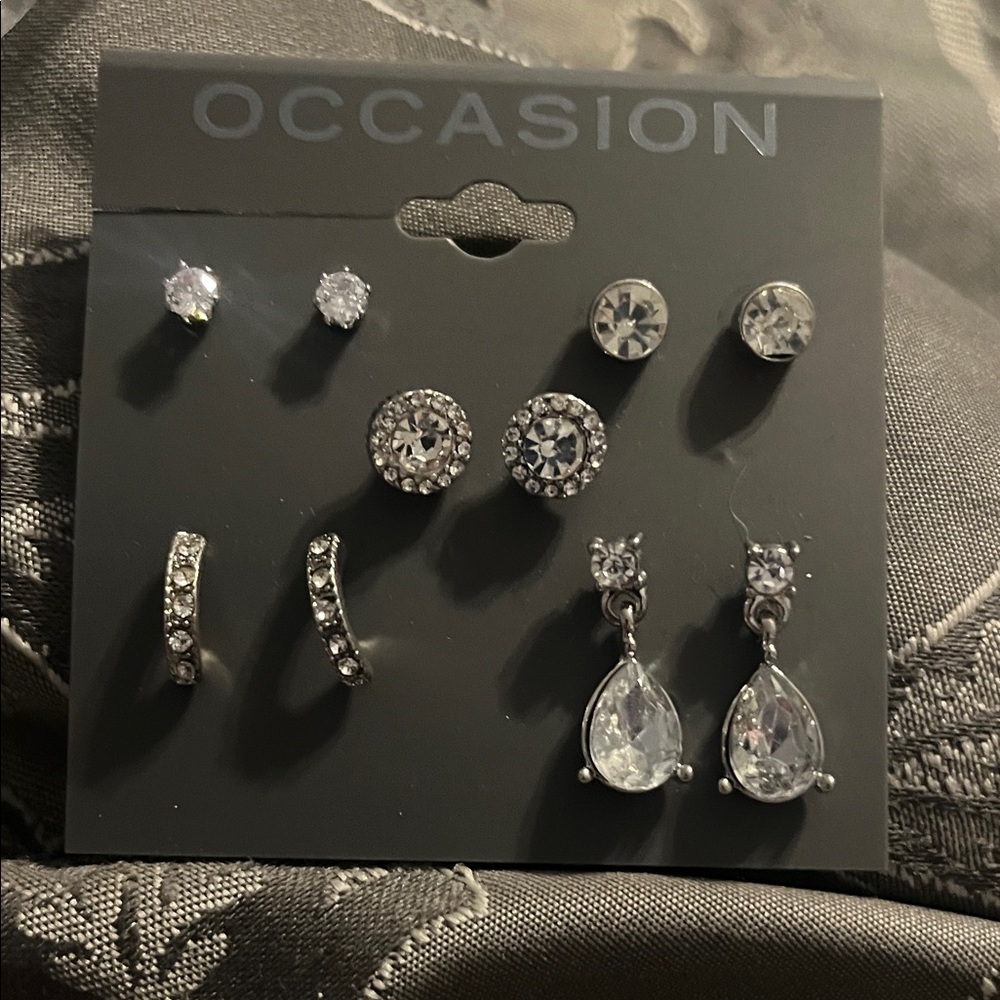 NWT Occasion Silver and Crystal Earring Collection 5 pair